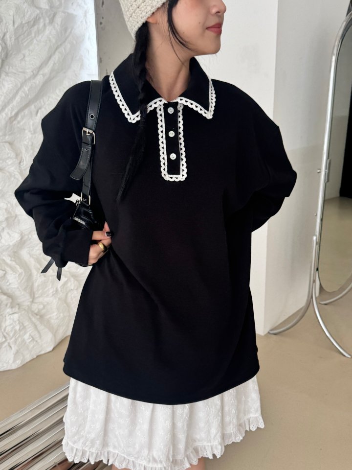 Theres - Korean Women Fashion - #pursuepretty - Lace Collar Knit - 2