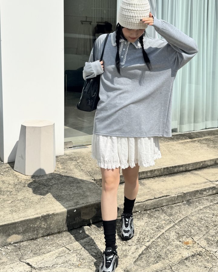 Theres - Korean Women Fashion - #shopsmall - Lace Collar Knit - 5