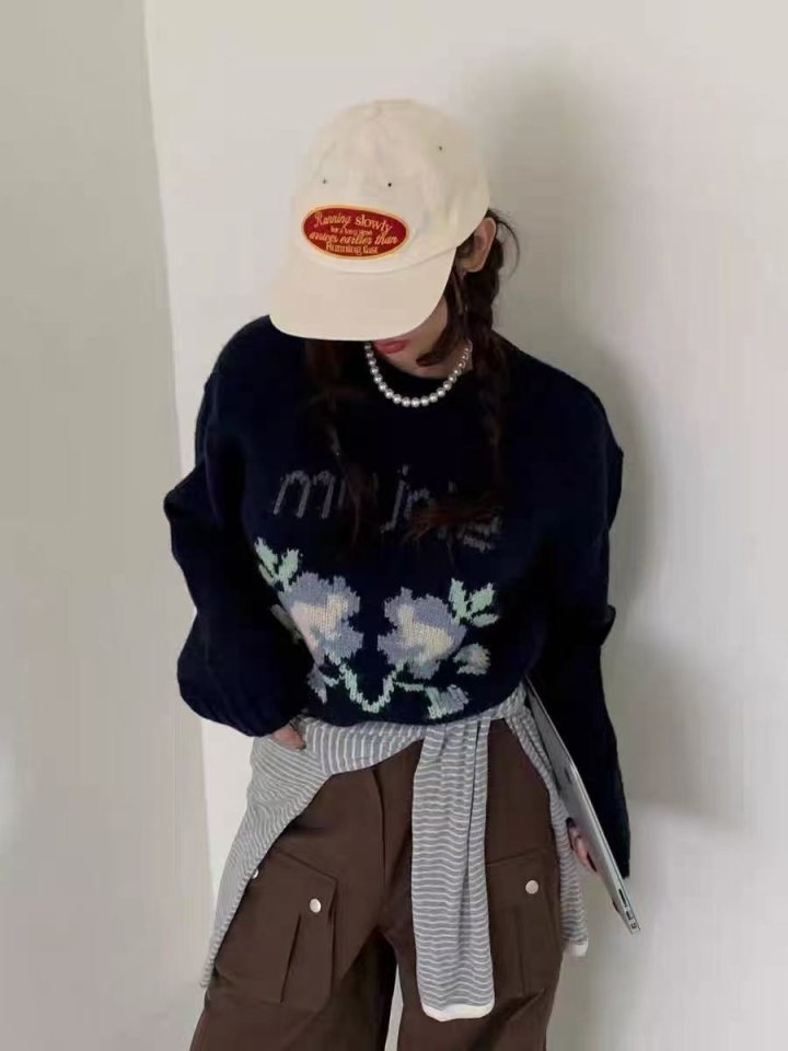 Theres - Korean Women Fashion - #momslook - Floral Knit - 4