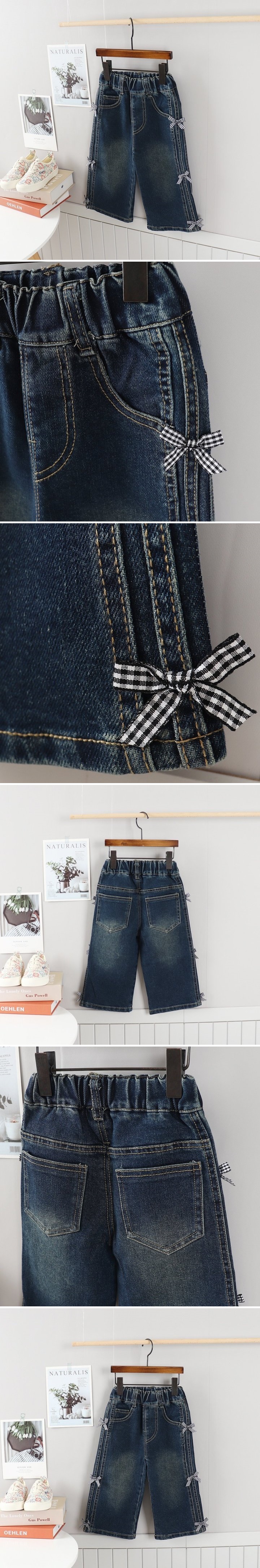 Tony - Korean Children Fashion - #Kfashion4kids - Check Ribbon Jeans
