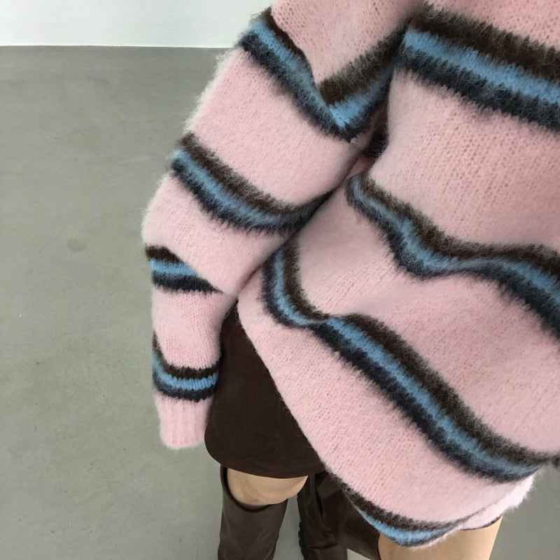 Twomoon - Korean Women Fashion - #momslook - Berry Stripe Knit - 10