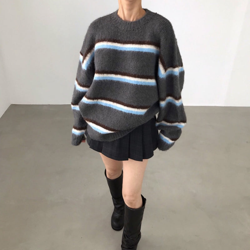 Twomoon - Korean Women Fashion - #momslook - Berry Stripe Knit - 3