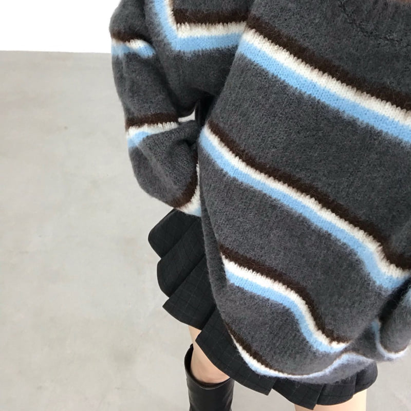 Twomoon - Korean Women Fashion - #momslook - Berry Stripe Knit - 5