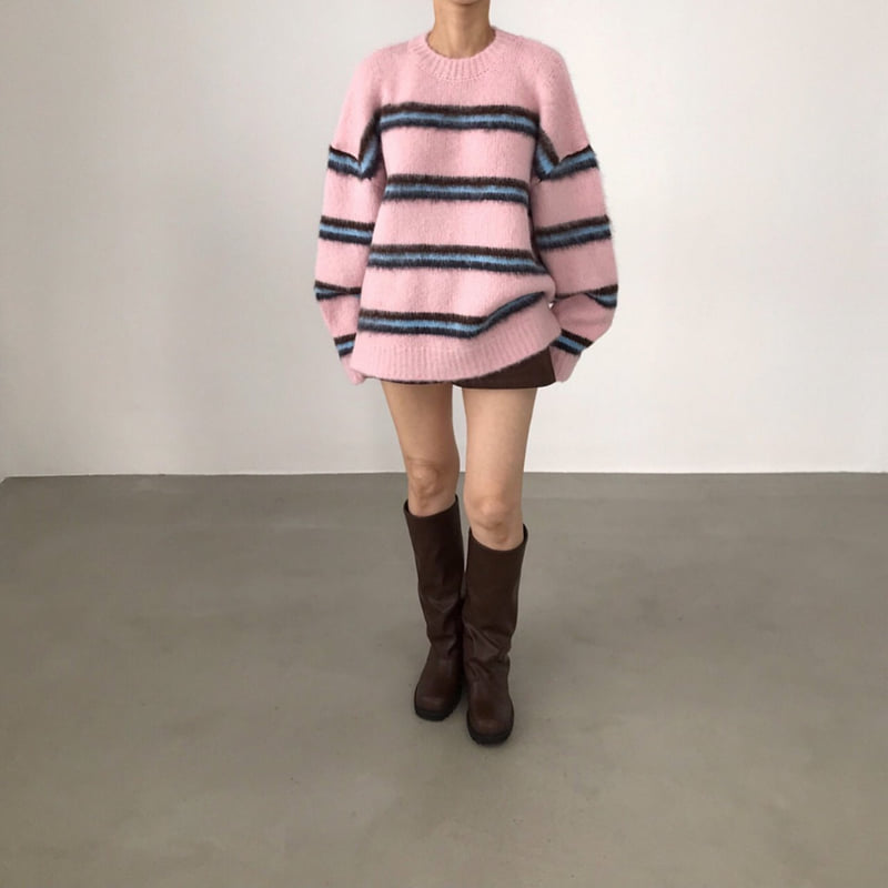 Twomoon - Korean Women Fashion - #momslook - Berry Stripe Knit - 7