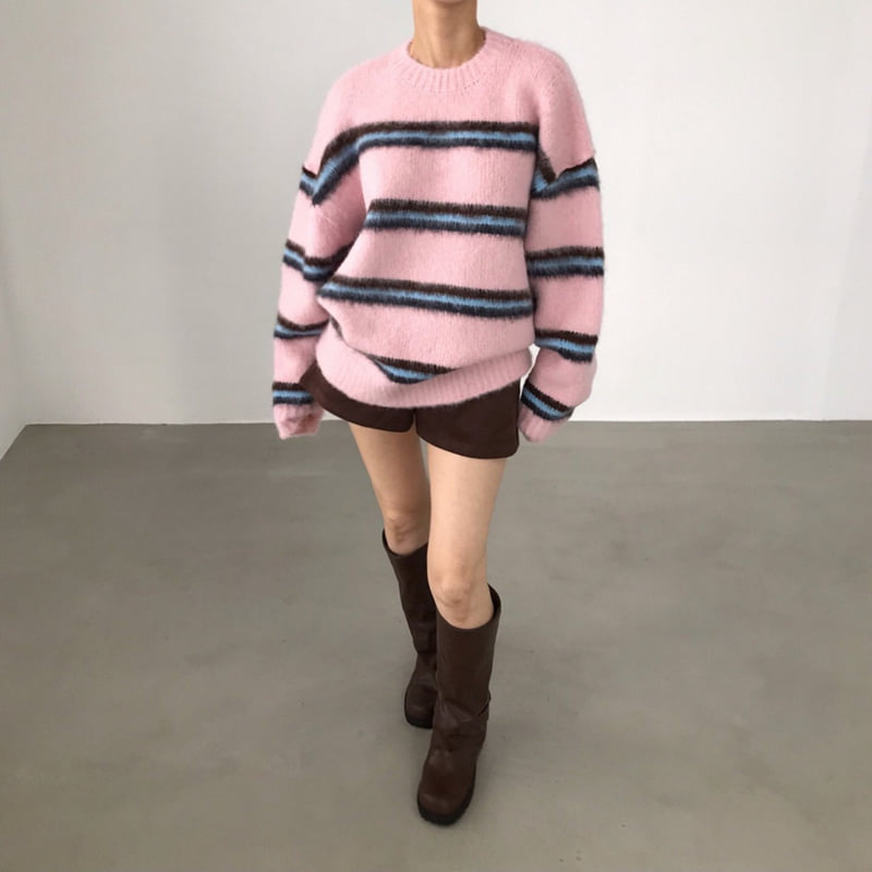 Twomoon - Korean Women Fashion - #momslook - Berry Stripe Knit - 9