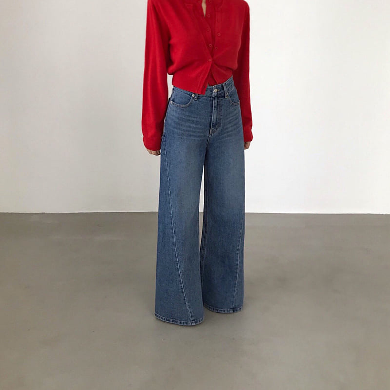 Twomoon - Korean Women Fashion - #momslook - Angle Wide Denim Pants - 2