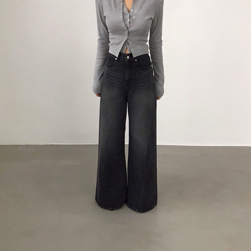 Twomoon - Korean Women Fashion - #momslook - Angle Wide Denim Pants - 6