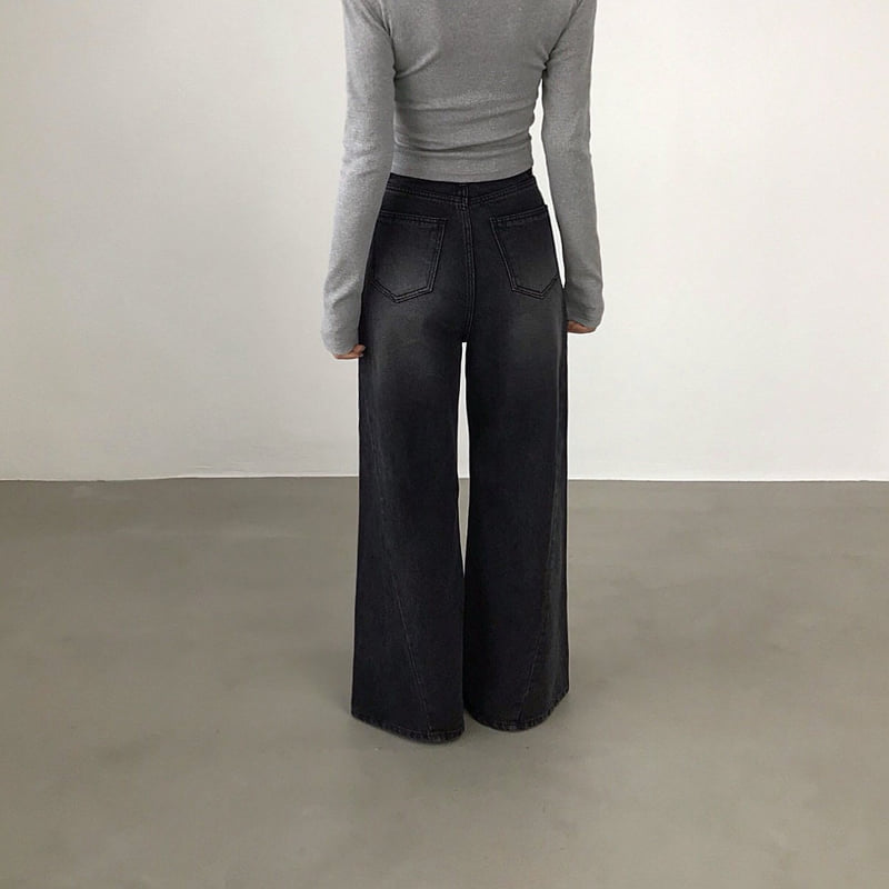 Twomoon - Korean Women Fashion - #momslook - Angle Wide Denim Pants - 8