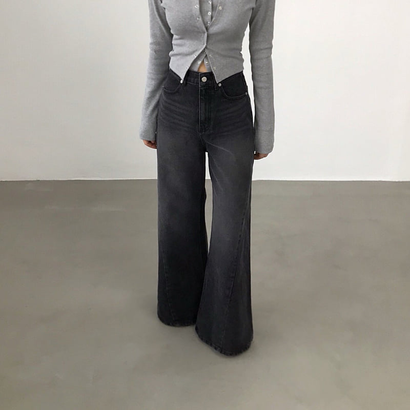 Twomoon - Korean Women Fashion - #momslook - Angle Wide Denim Pants - 9