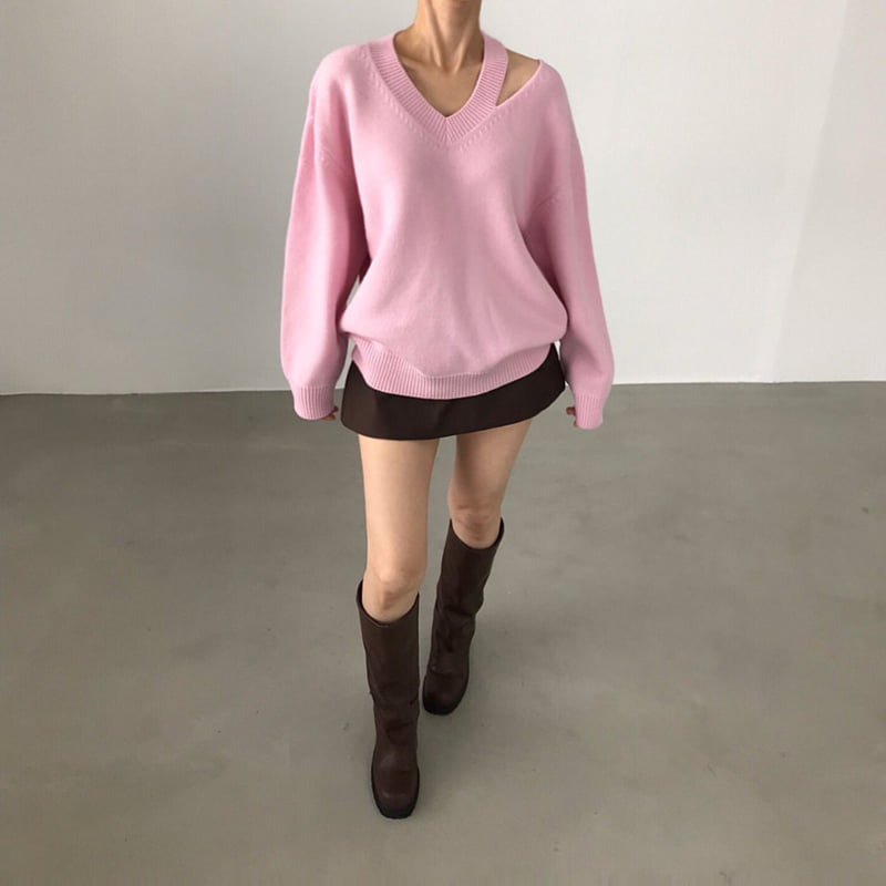 Twomoon - Korean Women Fashion - #momslook - Double V Knit - 11