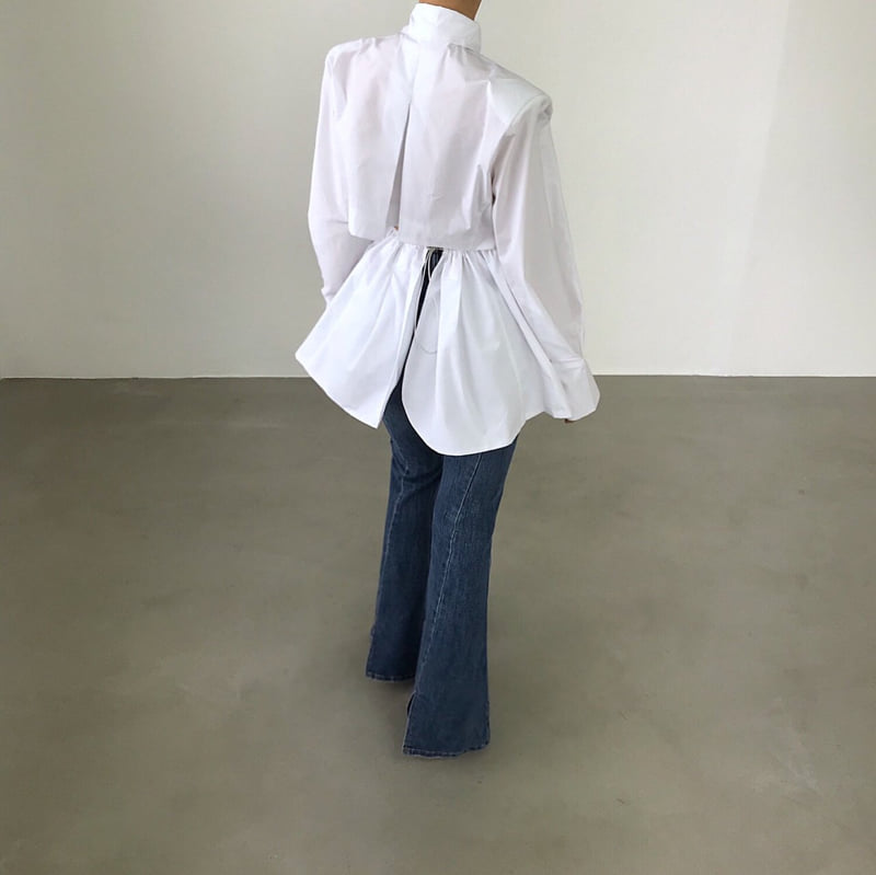 Twomoon - Korean Women Fashion - #momslook - Draw String Long Shirt - 10