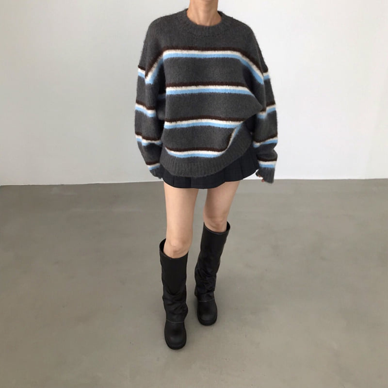 Twomoon - Korean Women Fashion - #womensfashion - Berry Stripe Knit - 2