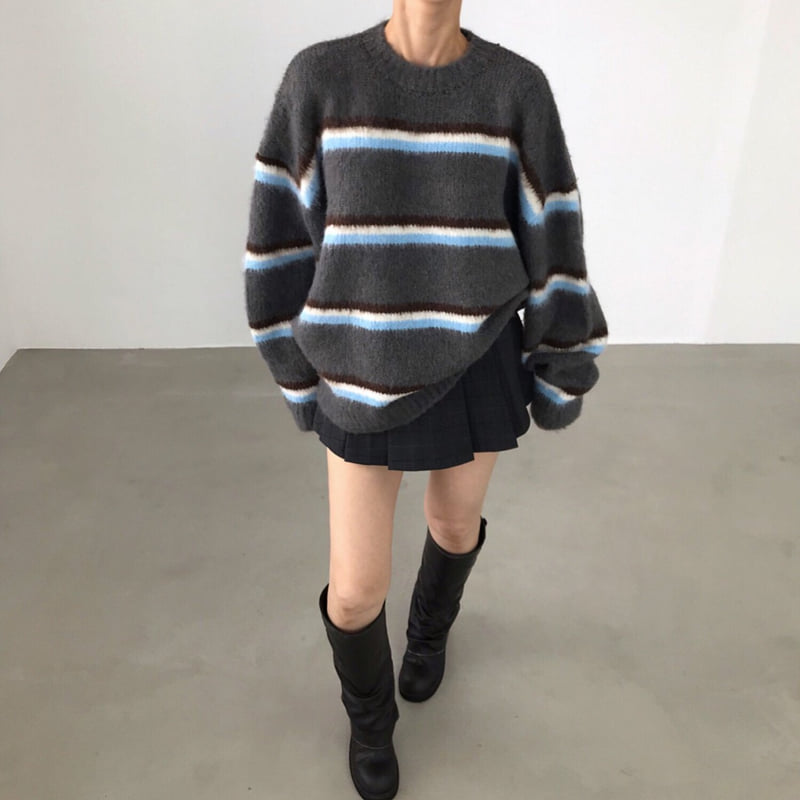 Twomoon - Korean Women Fashion - #momslook - Berry Stripe Knit - 4