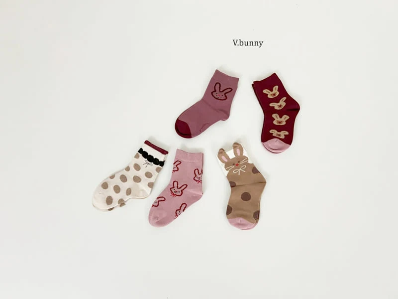 V Bunny - Korean Children Fashion - #childofig - Bunny Ribbon Socks Set - 2