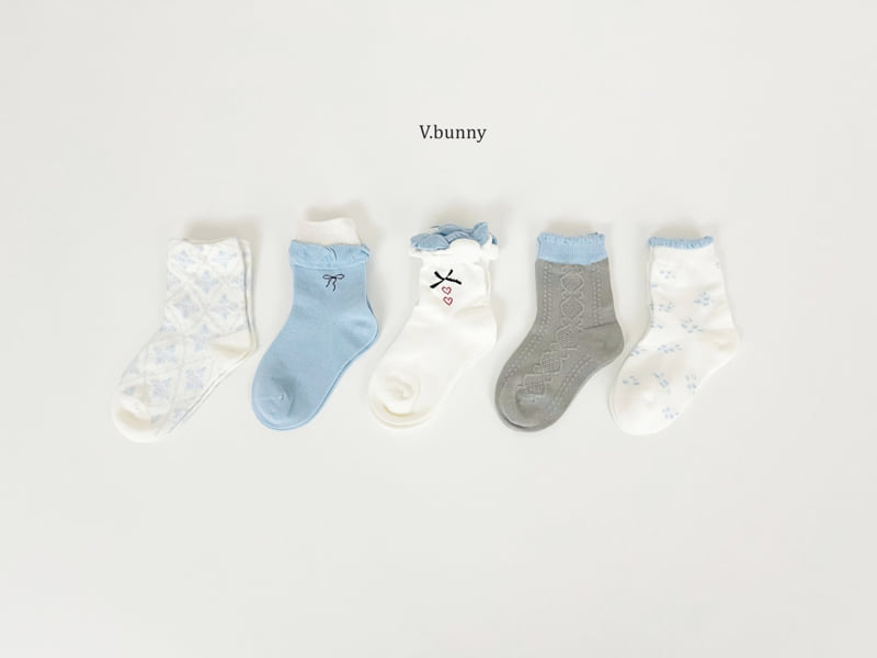 V Bunny - Korean Children Fashion - #childofig - Sky Ribbon Socks Set