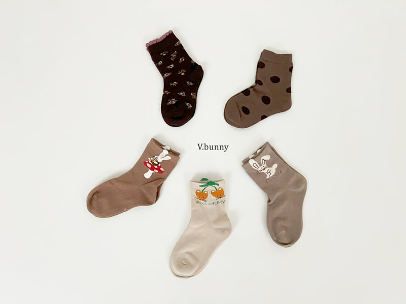 V Bunny - Korean Children Fashion - #childrensboutique - Fox Cherry Socks Set - 2