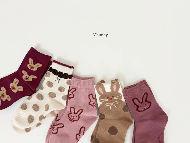 V Bunny - Korean Children Fashion - #childofig - Bunny Ribbon Socks Set - 4