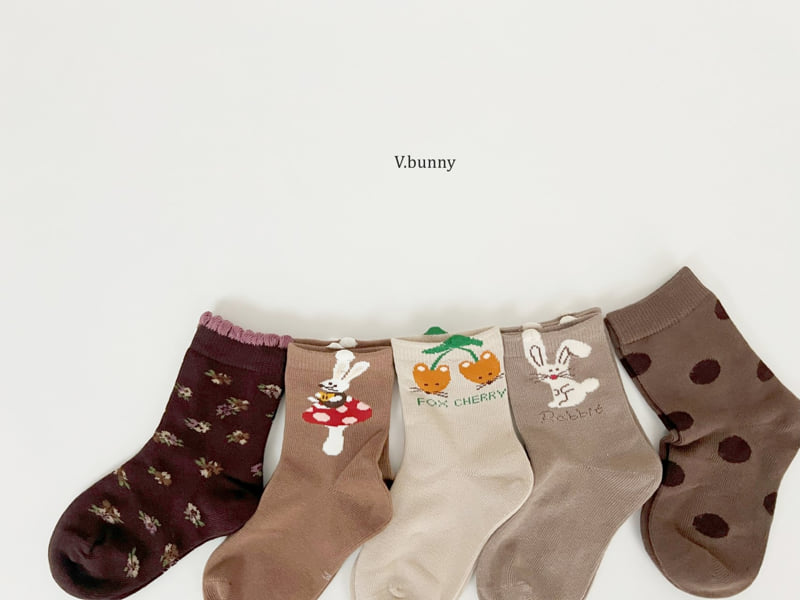 V Bunny - Korean Children Fashion - #designkidswear - Fox Cherry Socks Set - 3
