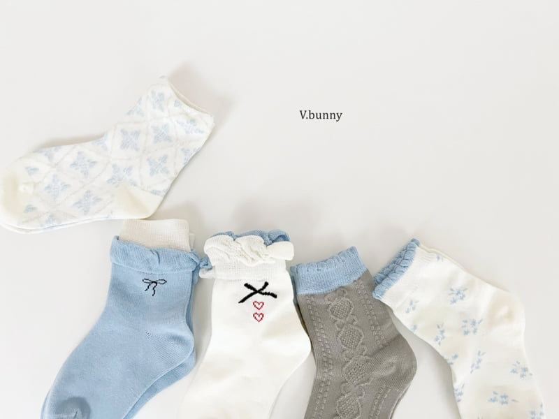 V Bunny - Korean Children Fashion - #childrensboutique - Sky Ribbon Socks Set - 4