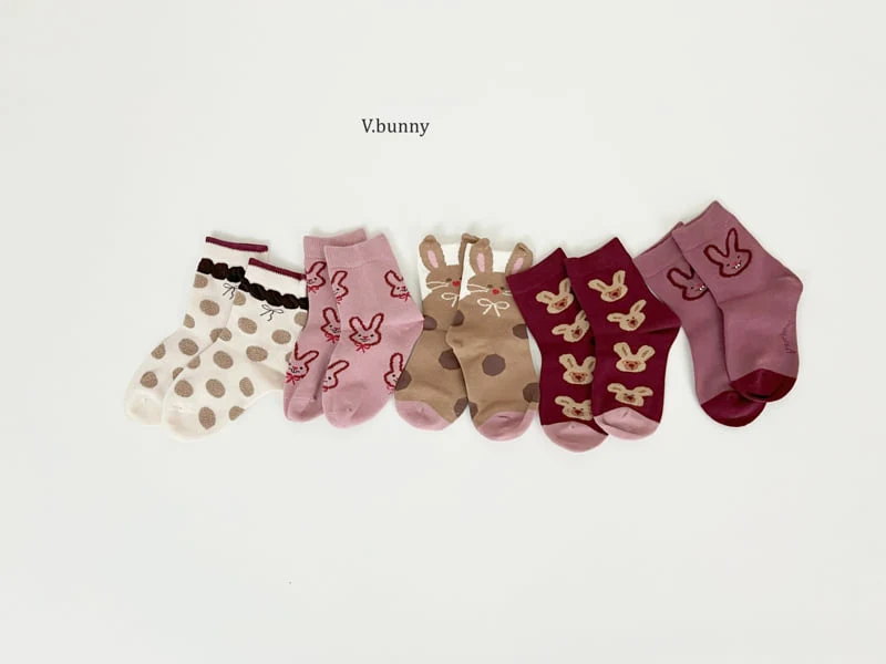 V Bunny - Korean Children Fashion - #kidzfashiontrend - Bunny Ribbon Socks Set - 10