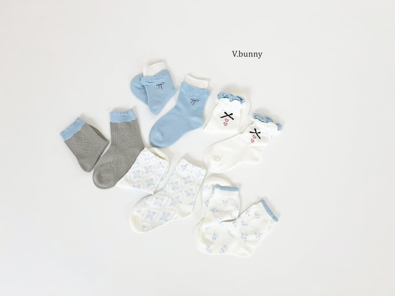 V Bunny - Korean Children Fashion - #littlefashionista - Sky Ribbon Socks Set - 11
