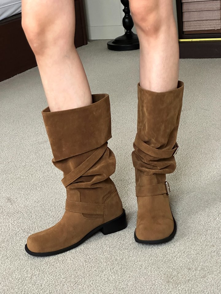 Vade - Korean Women Fashion - #womensfashion - Buckle Velcro Rider Biker Half Boots - 4