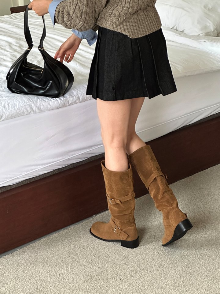 Vade - Korean Women Fashion - #momslook - Buckle Velcro Rider Biker Half Boots - 6