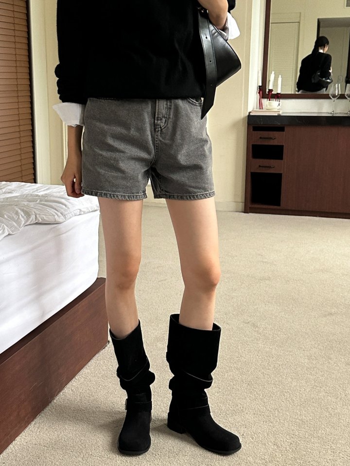 Vade - Korean Women Fashion - #momslook - Buckle Velcro Rider Biker Half Boots - 8