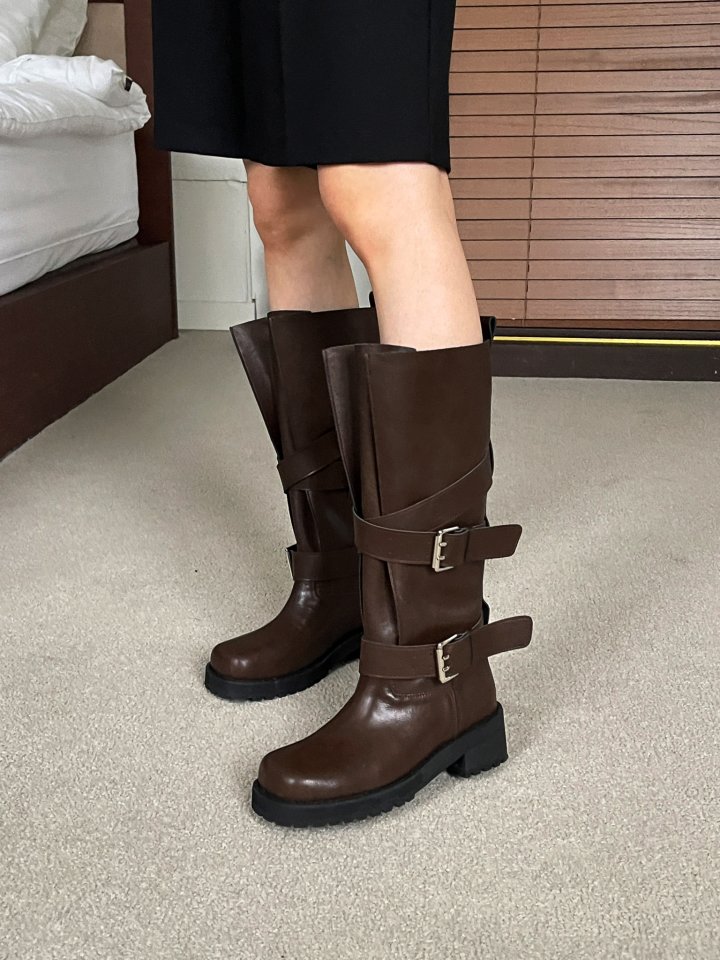 Vade - Korean Women Fashion - #momslook - FW Buckle Strap Biker Half Boots