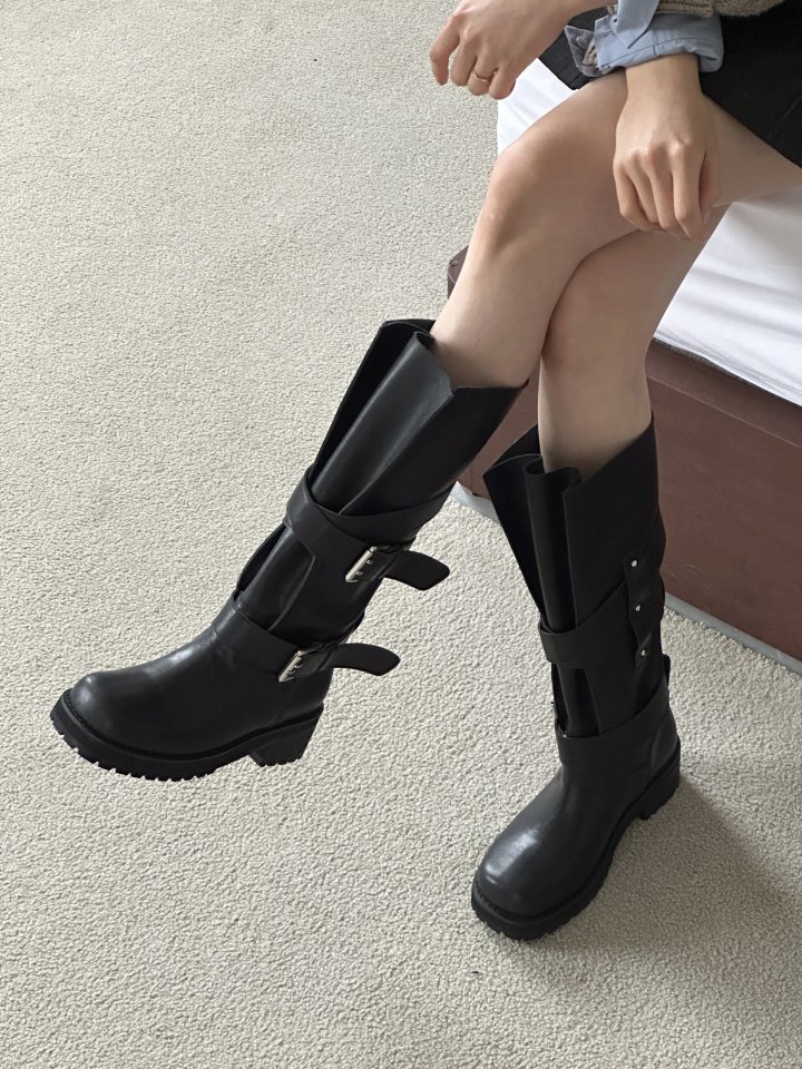 Vade - Korean Women Fashion - #momslook - FW Buckle Strap Biker Half Boots - 11