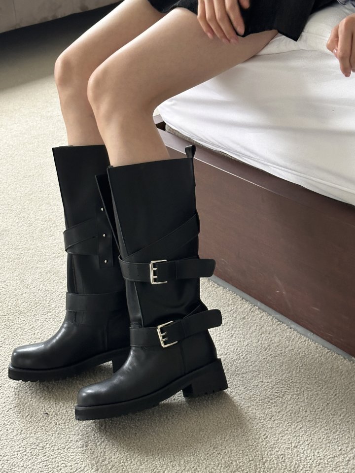 Vade - Korean Women Fashion - #momslook - FW Buckle Strap Biker Half Boots - 12