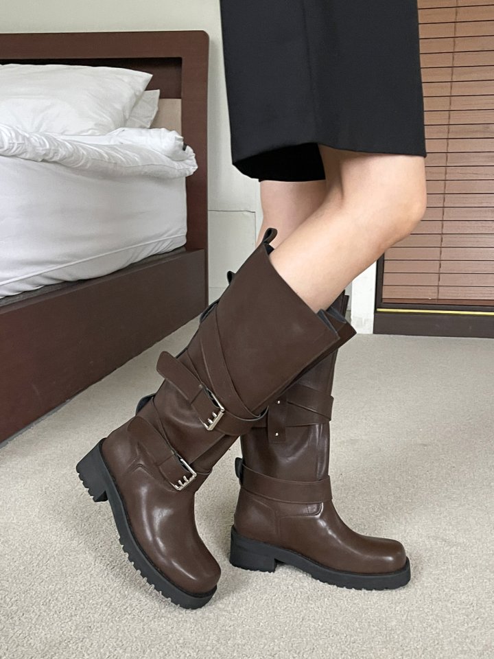 Vade - Korean Women Fashion - #momslook - FW Buckle Strap Biker Half Boots - 3