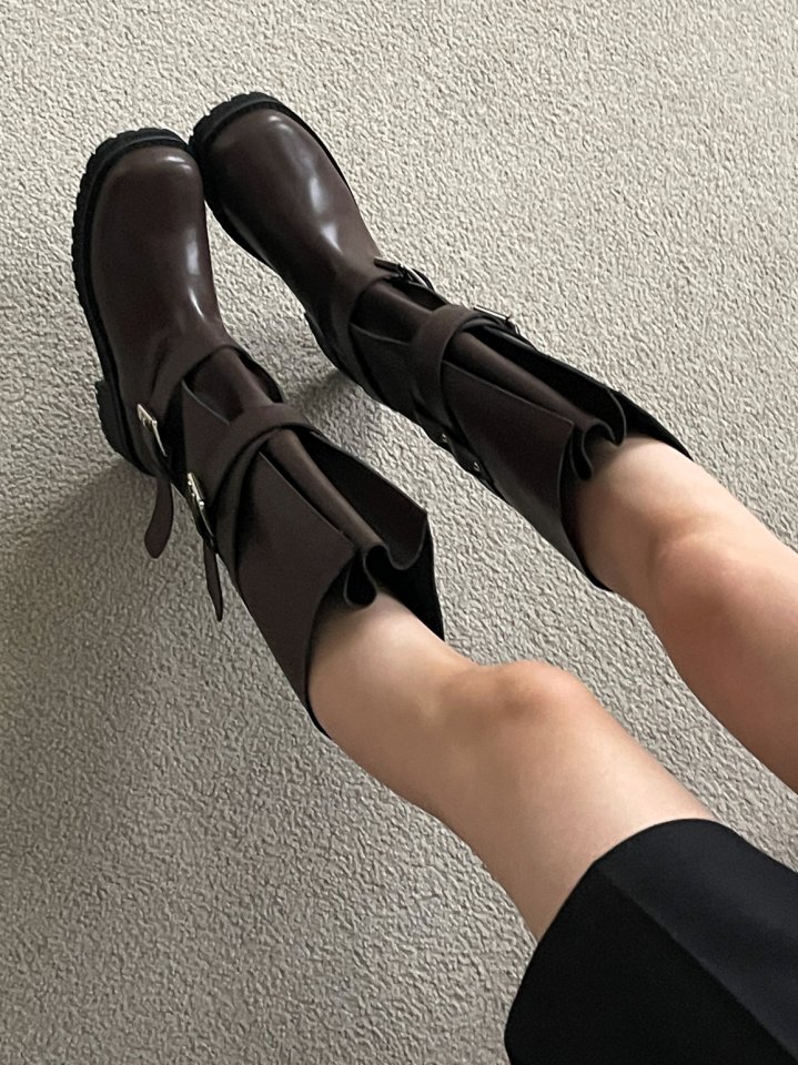 Vade - Korean Women Fashion - #momslook - FW Buckle Strap Biker Half Boots - 5