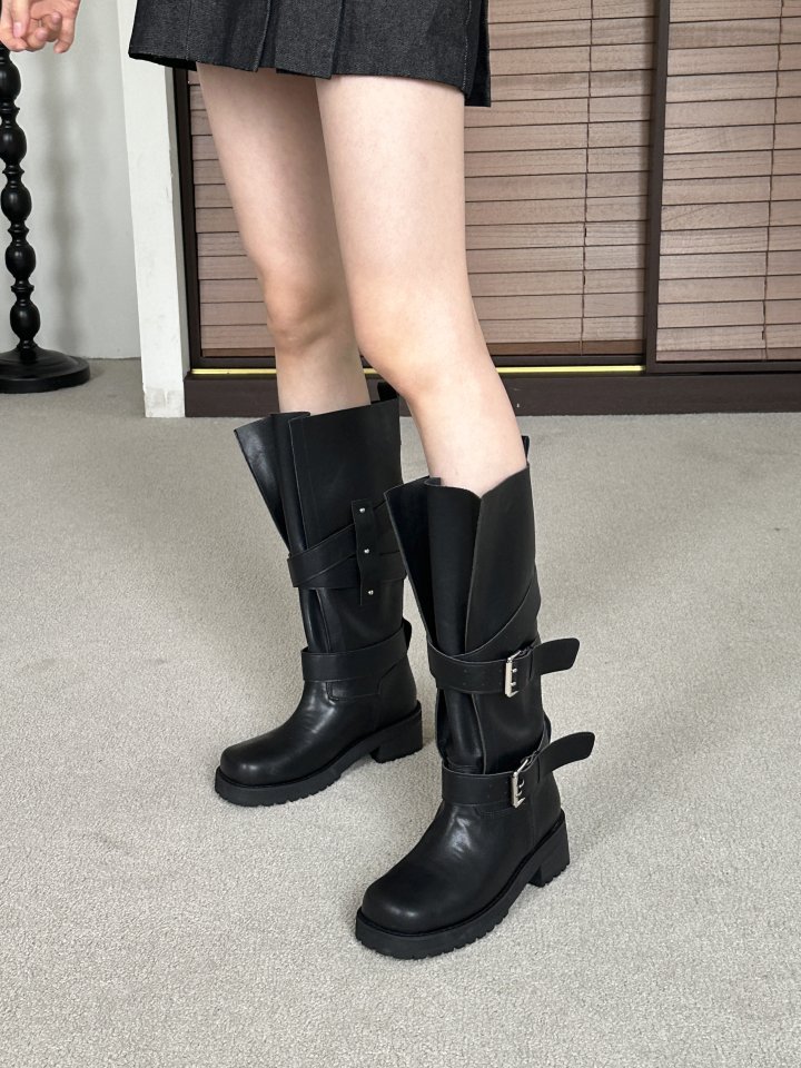 Vade - Korean Women Fashion - #momslook - FW Buckle Strap Biker Half Boots - 9
