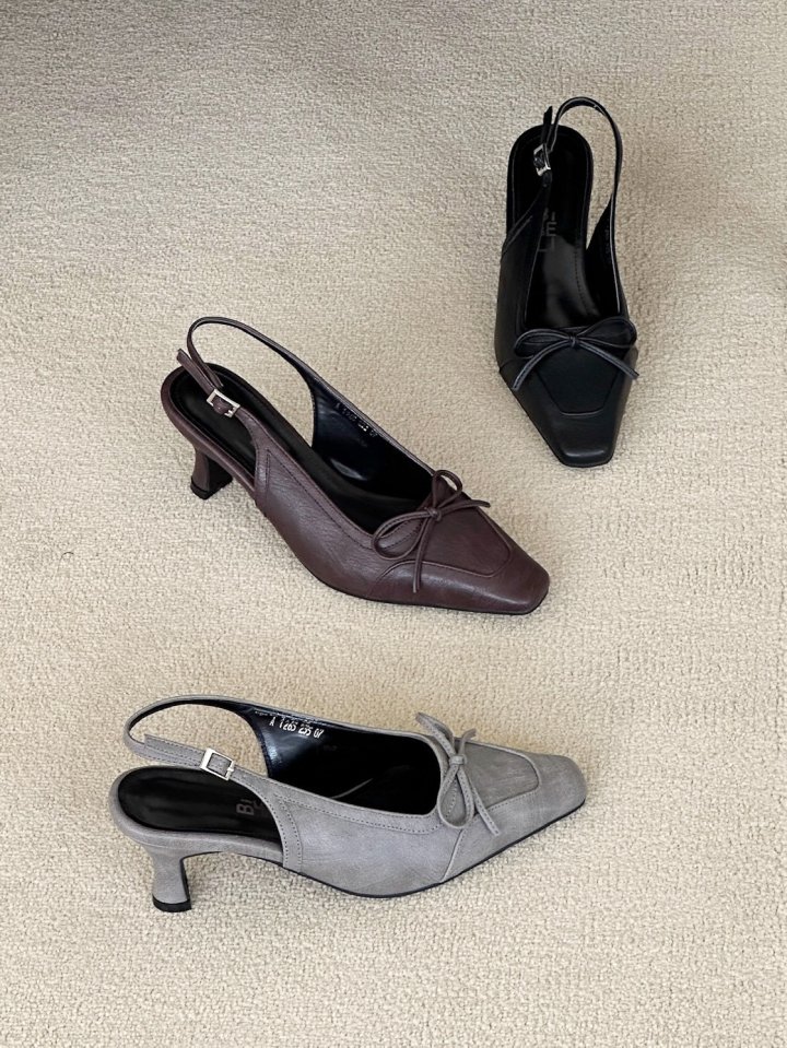 Vade - Korean Women Fashion - #momslook - Slim Ribbon Stiletto Mule Slingback Heels - 2