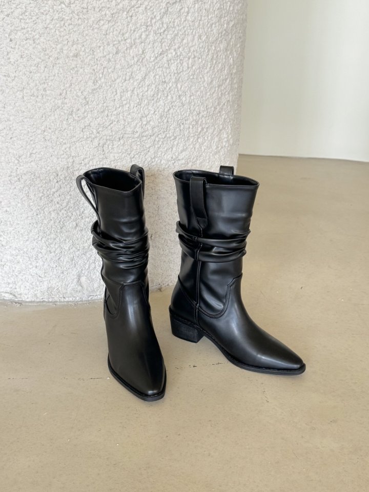Vade - Korean Women Fashion - #momslook - Stiletto Pleated Mid Half Boots - 5