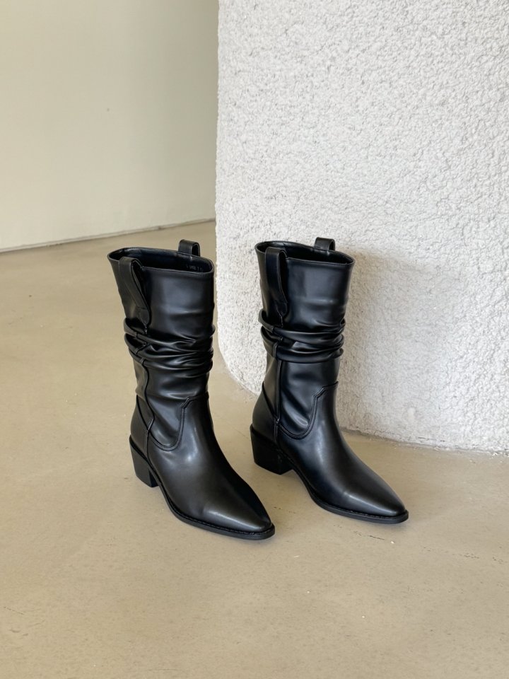 Vade - Korean Women Fashion - #momslook - Stiletto Pleated Mid Half Boots - 6