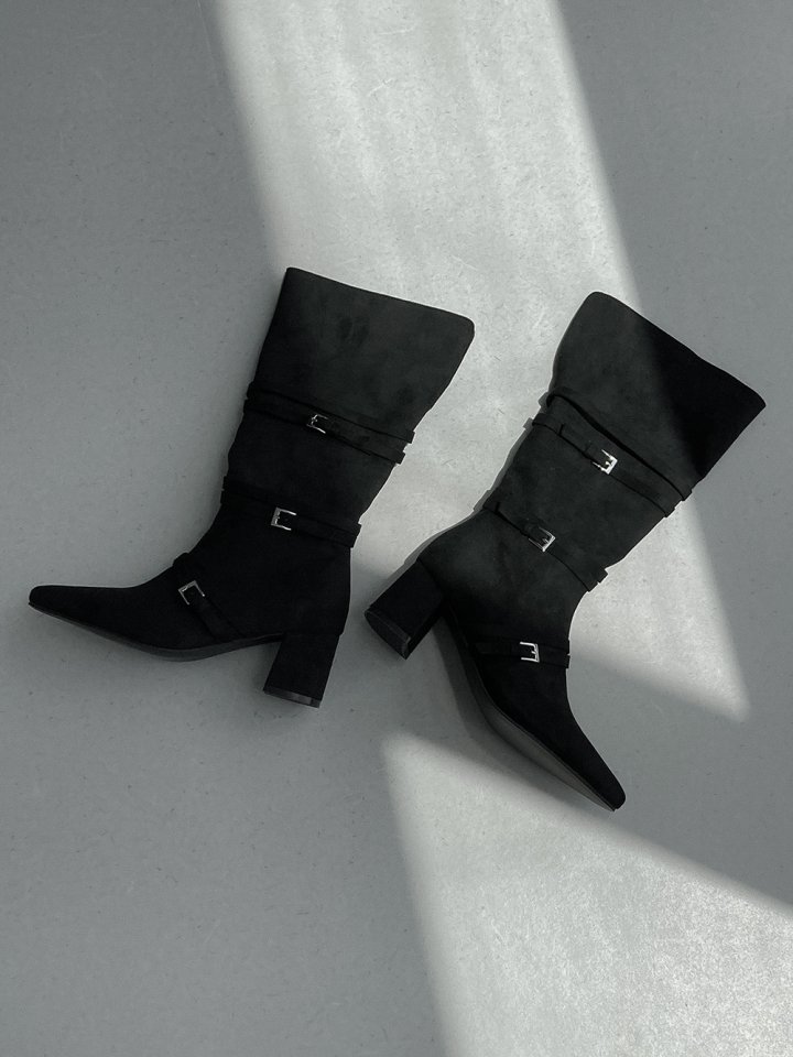 Vade - Korean Women Fashion - #momslook - Half Roll-Up Velcro Mid Stiletto Boots - 2