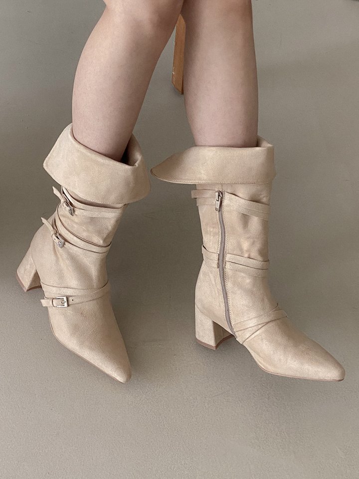 Vade - Korean Women Fashion - #womensfashion - Half Roll-Up Velcro Mid Stiletto Boots - 4