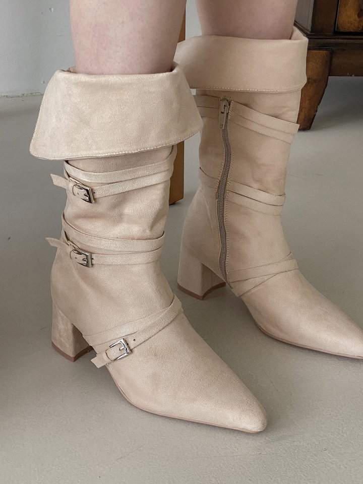 Vade - Korean Women Fashion - #momslook - Half Roll-Up Velcro Mid Stiletto Boots - 5
