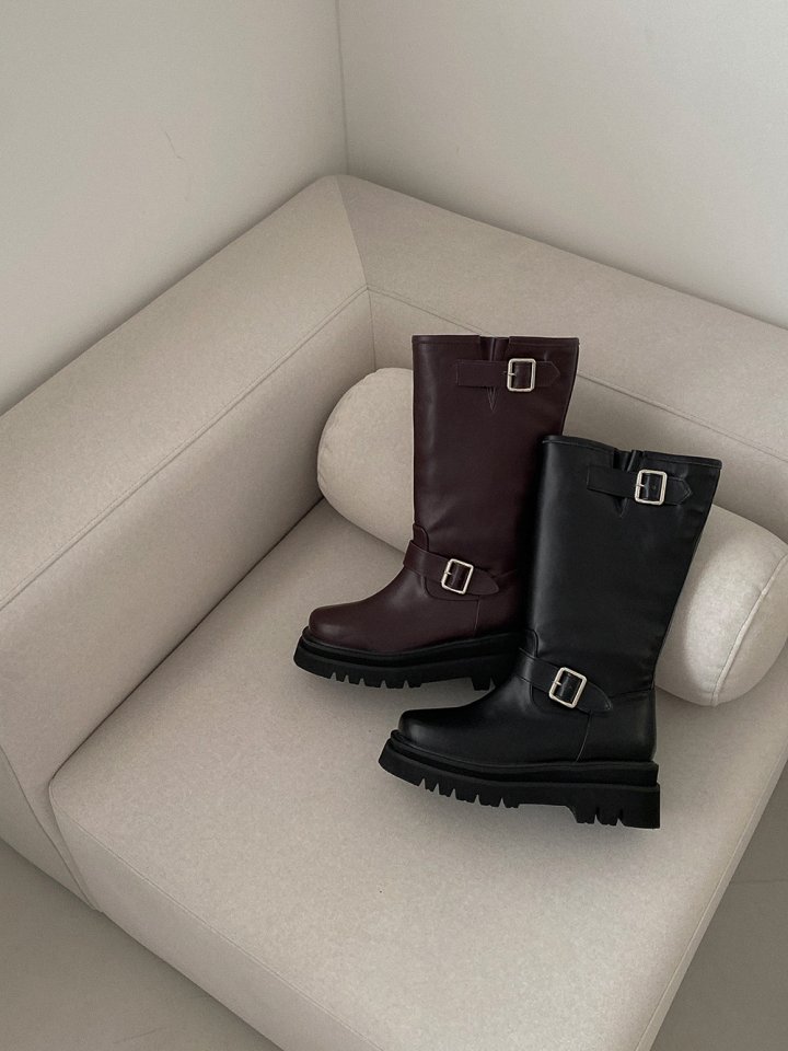 Vade - Korean Women Fashion - #momslook - Mid Buckle Strap Walker Boots - 2