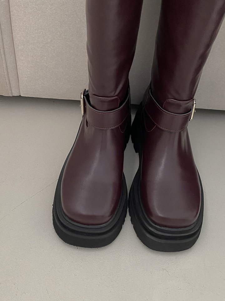 Vade - Korean Women Fashion - #momslook - Mid Buckle Strap Walker Boots - 3