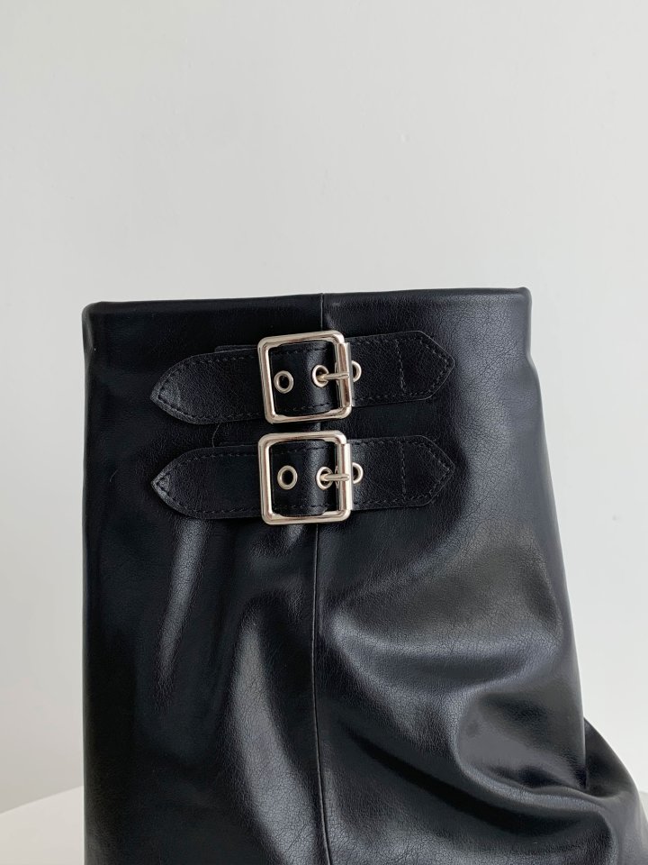 Vade - Korean Women Fashion - #momslook - Buckle Strap Leather Half Square Boots - 10
