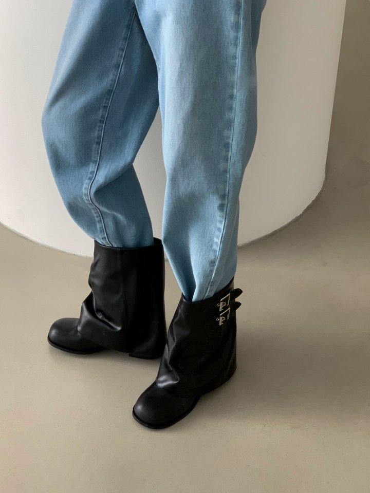 Vade - Korean Women Fashion - #momslook - Buckle Strap Leather Half Square Boots - 8