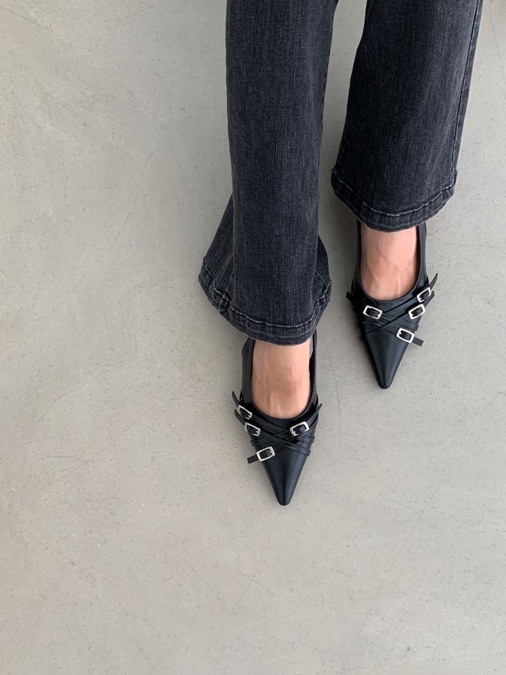 Vade - Korean Women Fashion - #momslook - Stiletto Buckle Strap Low Heel - 10