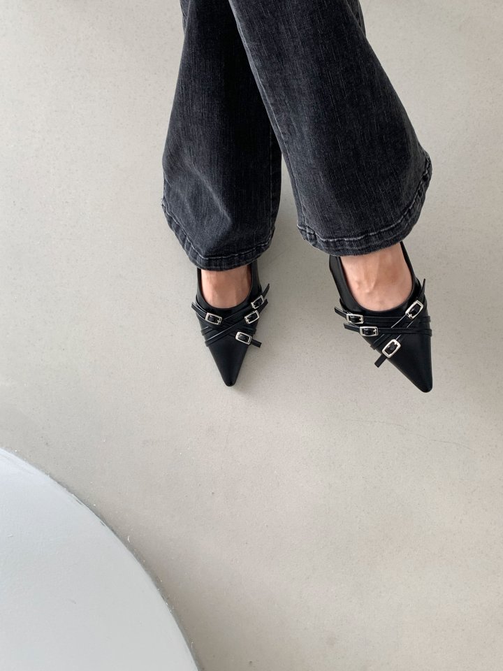 Vade - Korean Women Fashion - #momslook - Stiletto Buckle Strap Low Heel - 12
