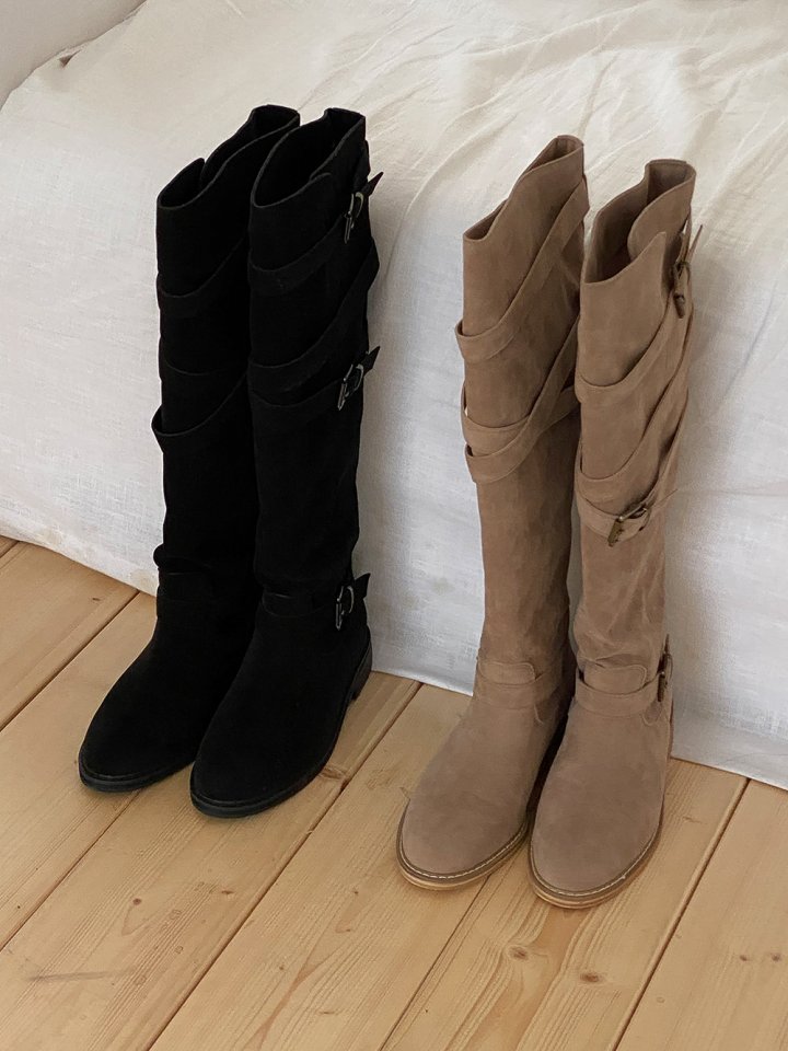 Vade - Korean Women Fashion - #momslook - Suede Buckle Velcro Strap Boots - 11