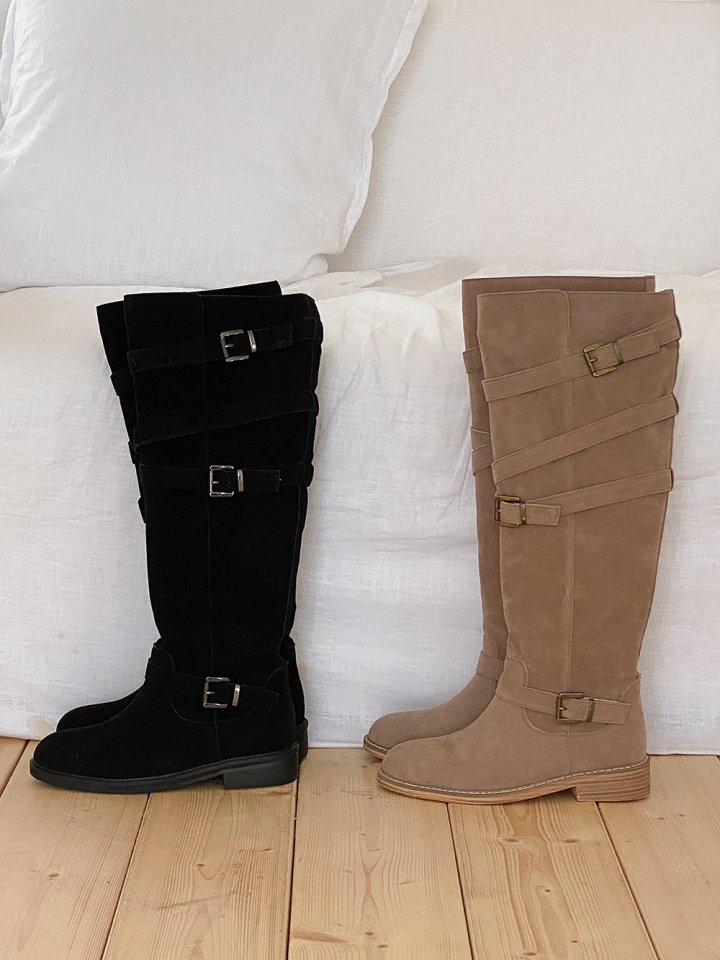 Vade - Korean Women Fashion - #momslook - Suede Buckle Velcro Strap Boots - 12
