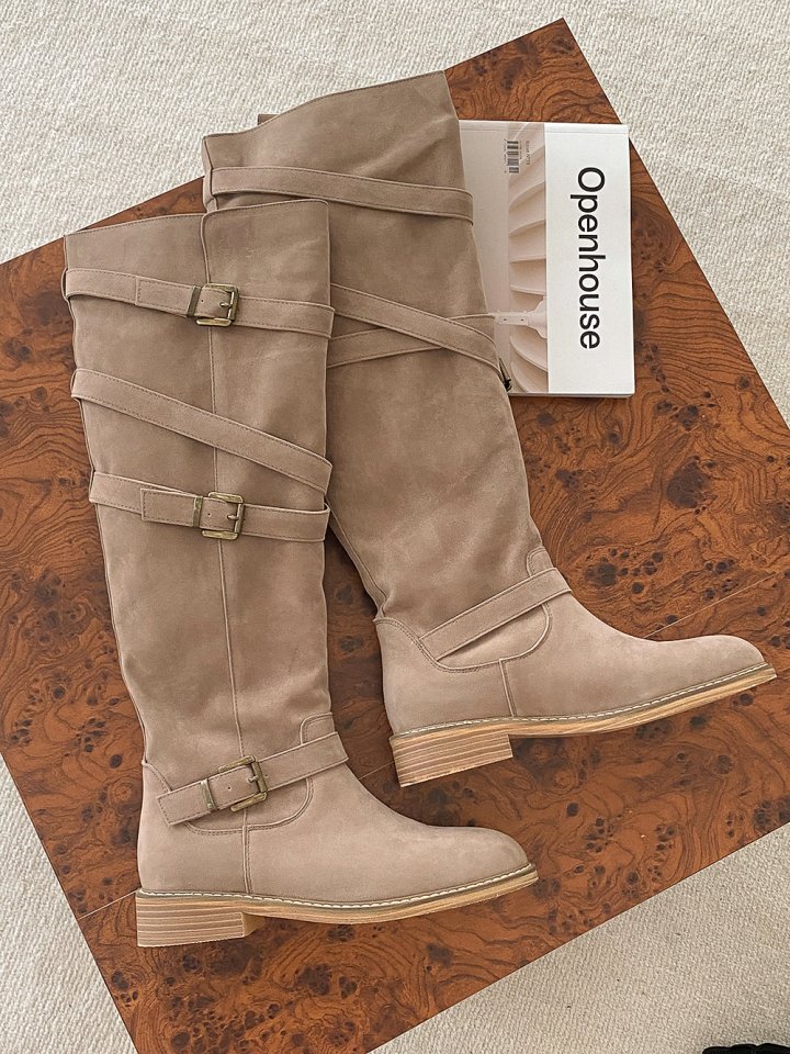 Vade - Korean Women Fashion - #momslook - Suede Buckle Velcro Strap Boots - 5