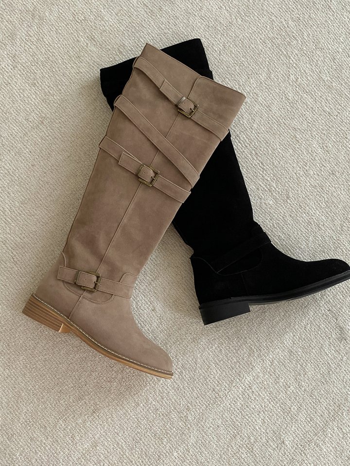 Vade - Korean Women Fashion - #momslook - Suede Buckle Velcro Strap Boots - 7